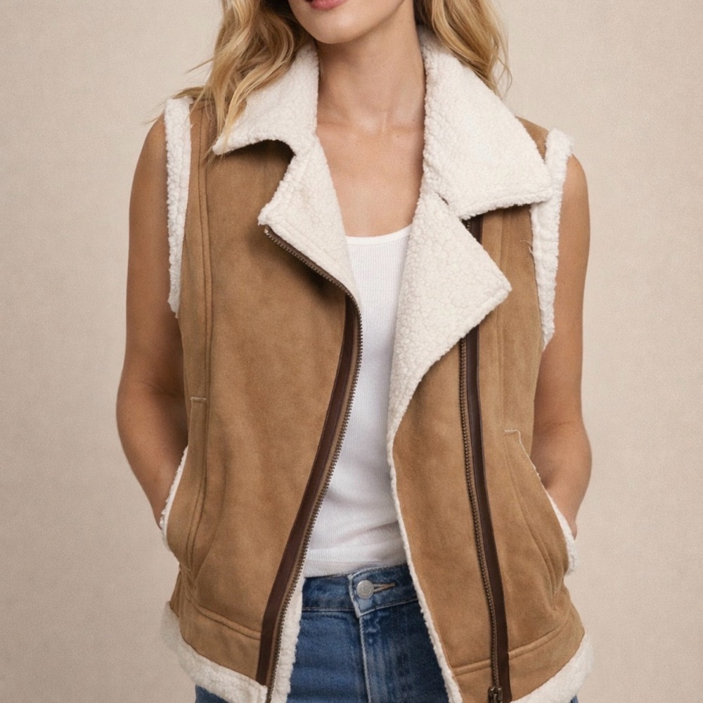 FRYE AND CO. Shearling Vest in Tan and Cream